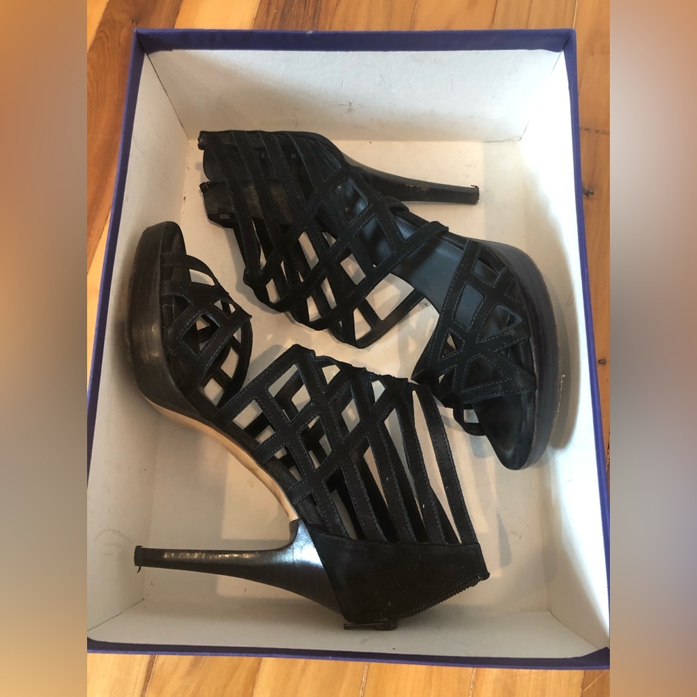 Stuart Weitzman Array Nubuc Black Platform Sandal… - image 3